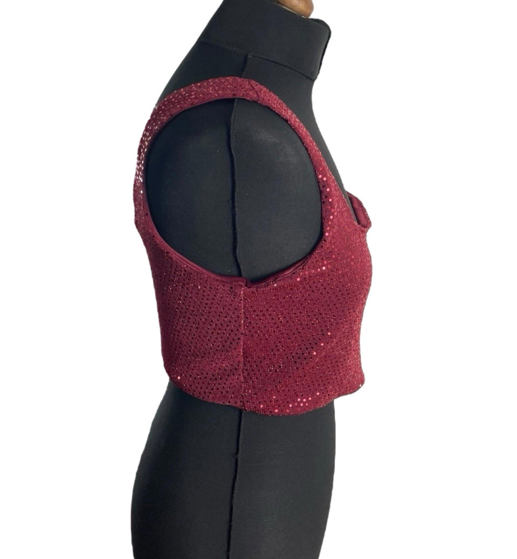 New Look Red Sparkle Crop Top Square Neck Stretch Women’s UK Size 16