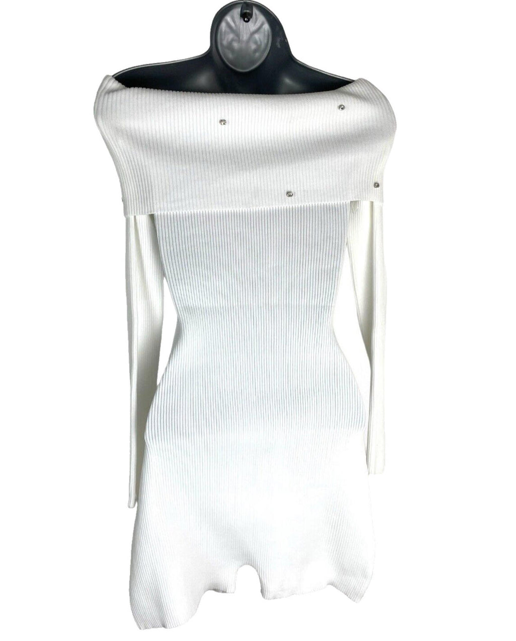 Playsuit White Ribbed Long Sleeve Dimante Studded Women’s UK Size 8