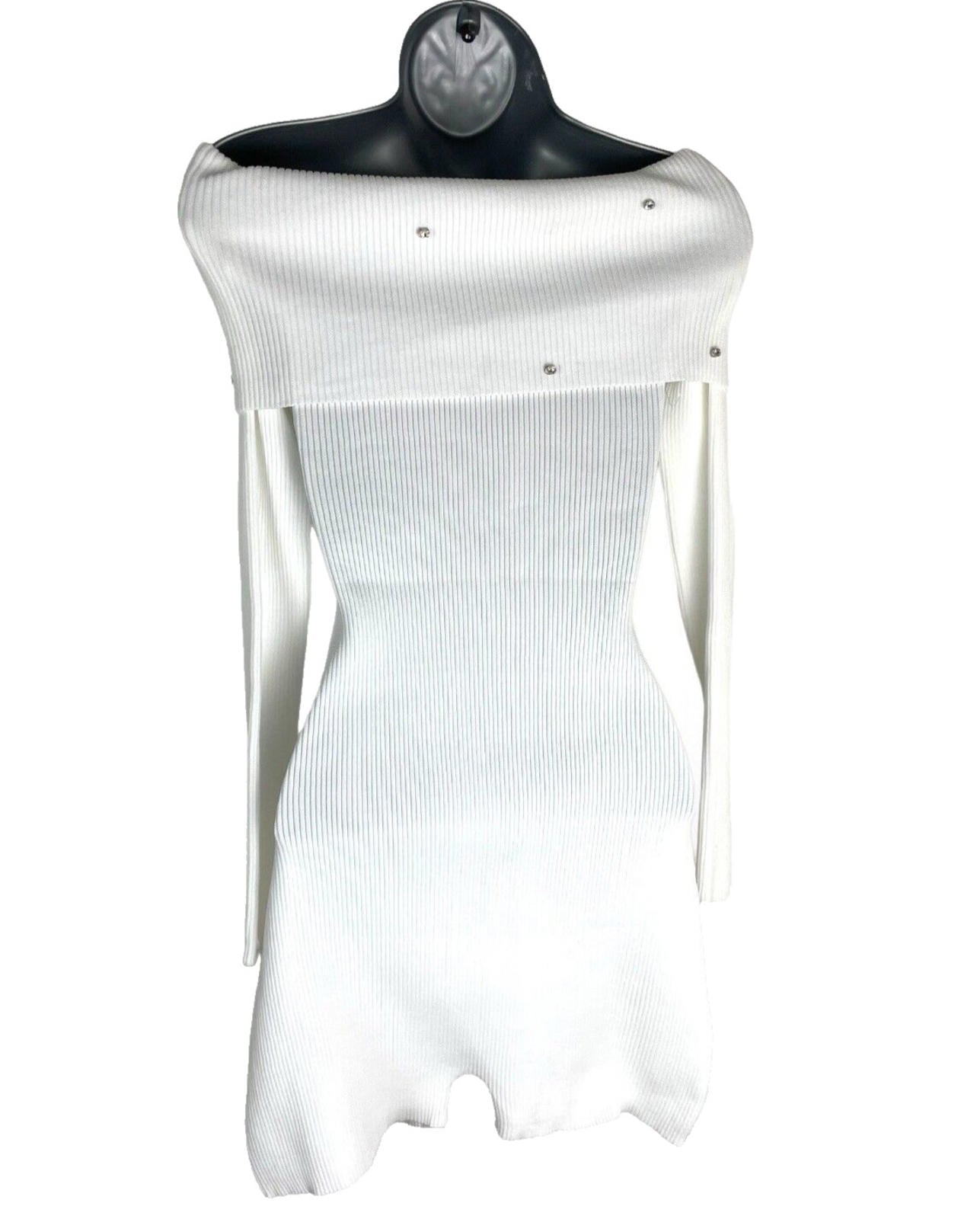 Playsuit White Ribbed Long Sleeve Dimante Studded Women’s UK Size 8