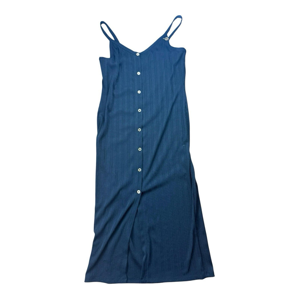 River Island Ribbed Midi Dress Gold Button Spaghetti Strap Womens UK Size 12