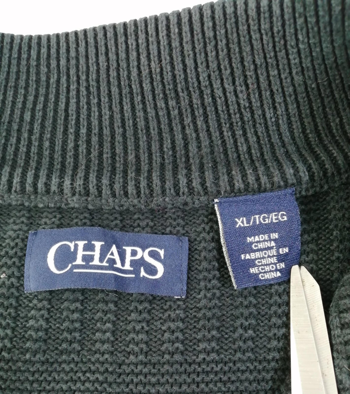 Ralph Lauren Chaps 1/4 Zip Ribbed Black Jumper Men's Size XL 100% Cotton