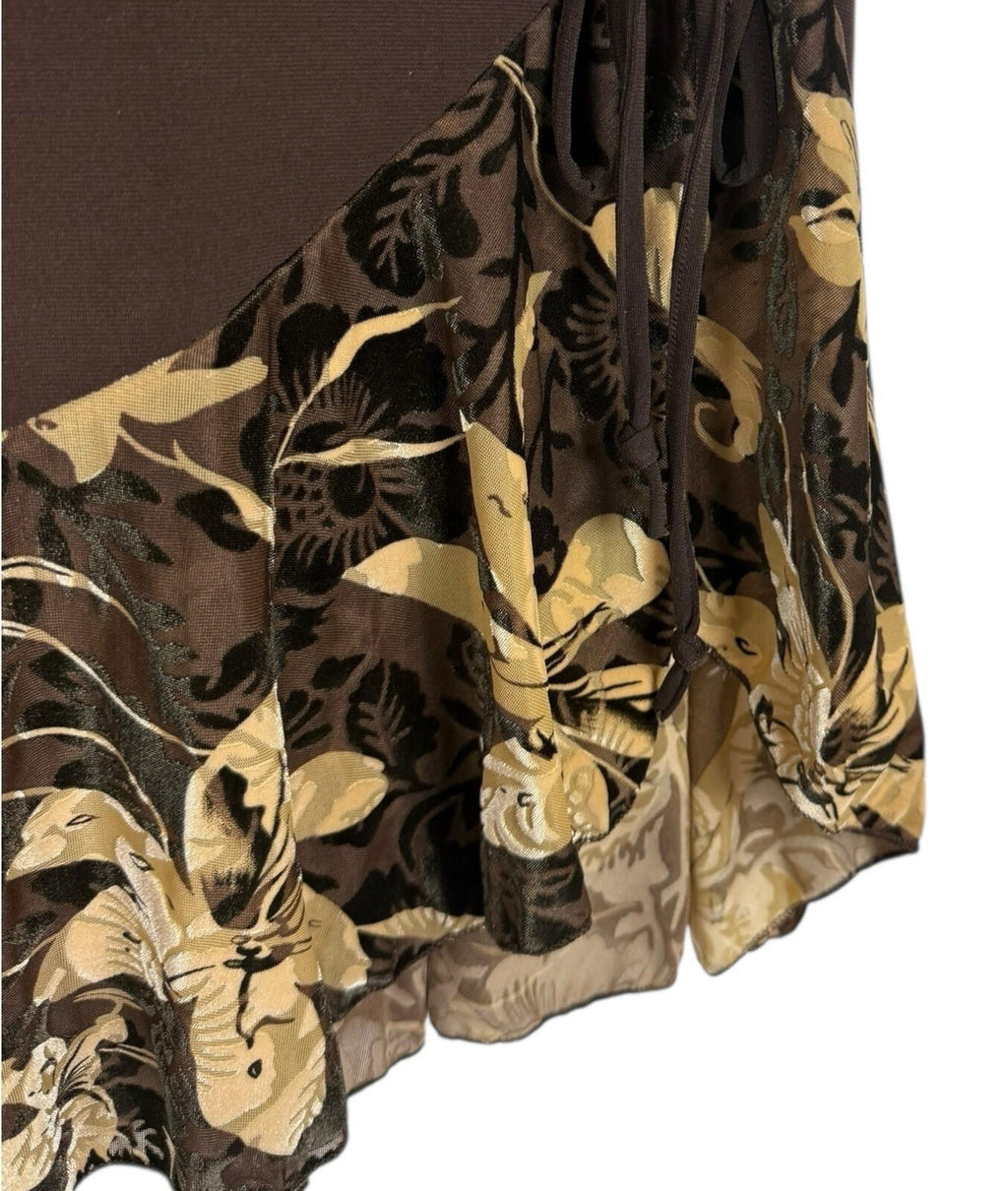 Saloos Skirt And Top Co Ord Set Women’s UK Size XL Stretch Floral Frill Brown