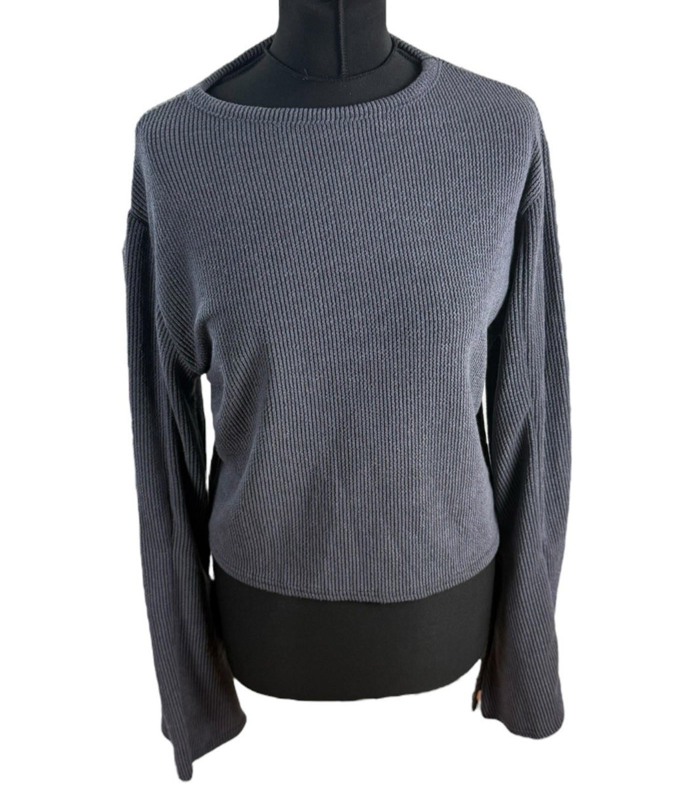Pretty Little Thing Grey Ribbed Crop top Long Sleeve Women’s UK Size 16