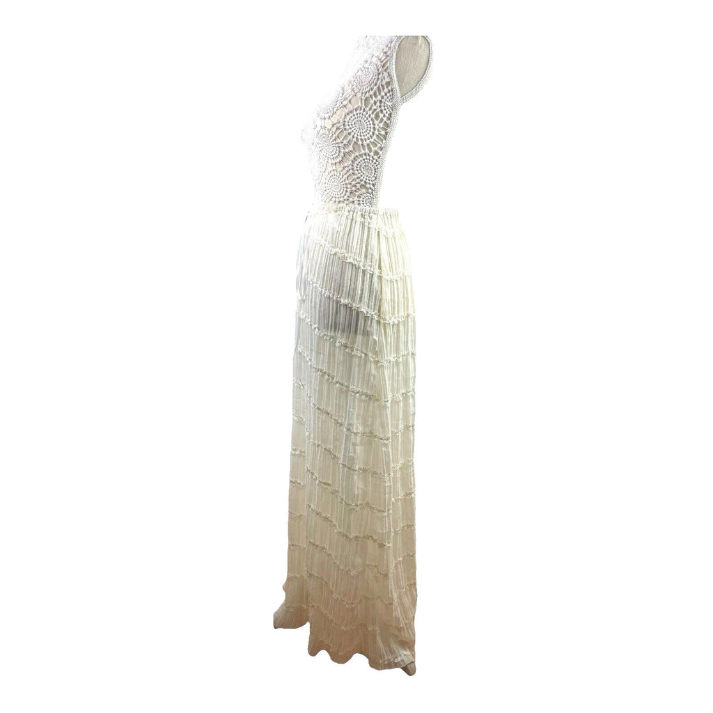 White Semi Sheer Maxi Skirt Fine Pleat High Waist Women’s UK Size 10