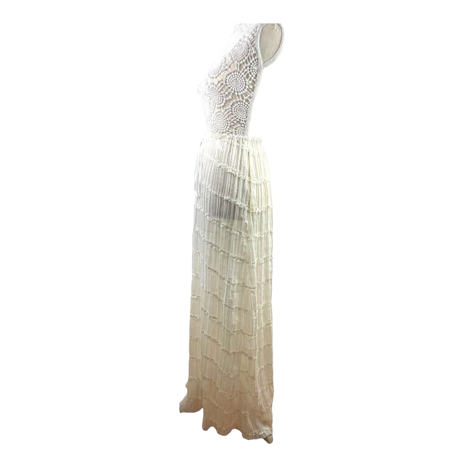 White Semi Sheer Maxi Skirt Fine Pleat High Waist Women’s UK Size 10