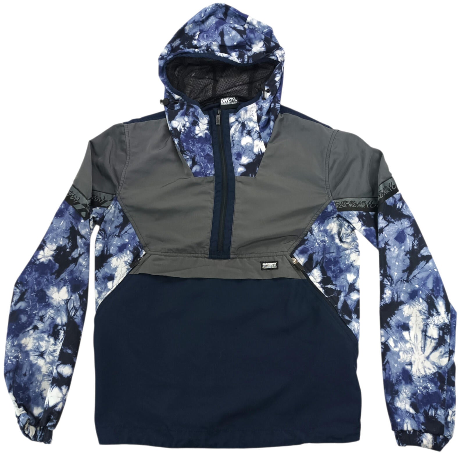 Superdry Cagoule Men's UK Size S Blue Overhead Floral Design 1/4 Zip Pocket