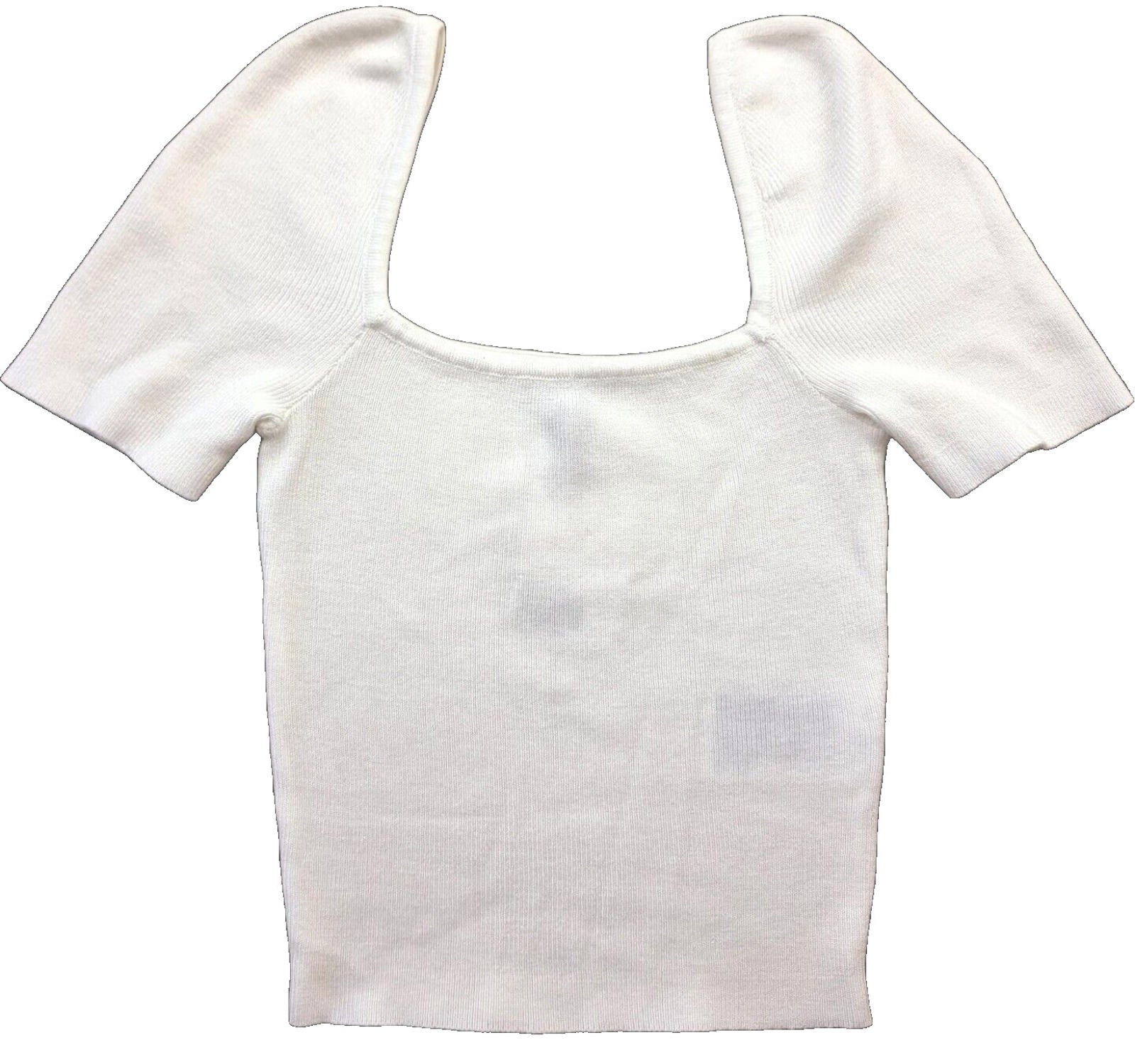 Divided Crop Top White Ribbed Blouse Women's UK Size XS