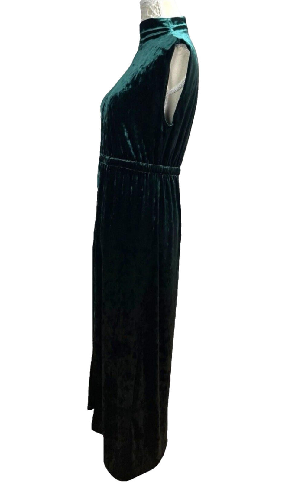 Velour Maxi Dress Women's UK Size 12 Green Cut Out Side Occasion Evening Formal