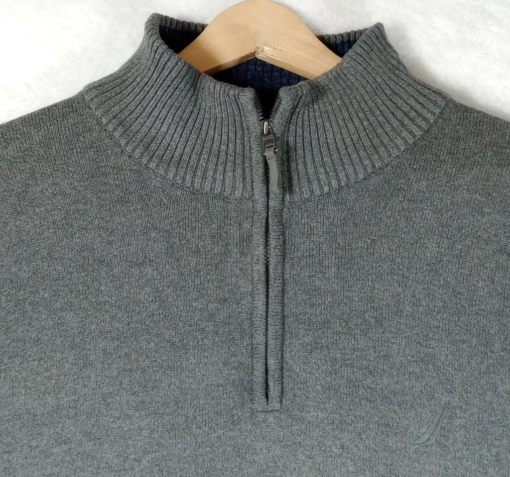 Nautica Knit Jumper Men's UK Size XL Grey Long Sleeve 1/4 Zip Sweater