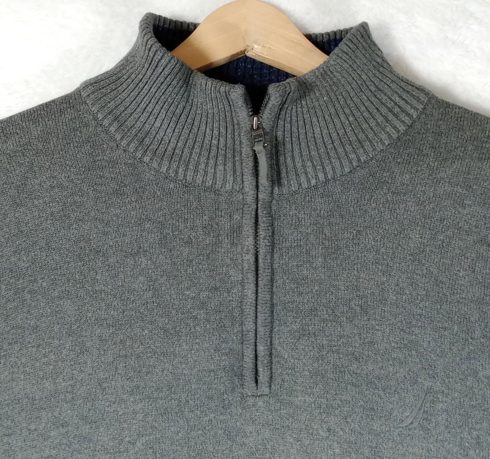 Nautica Knit Jumper Men's UK Size XL Grey Long Sleeve 1/4 Zip Sweater