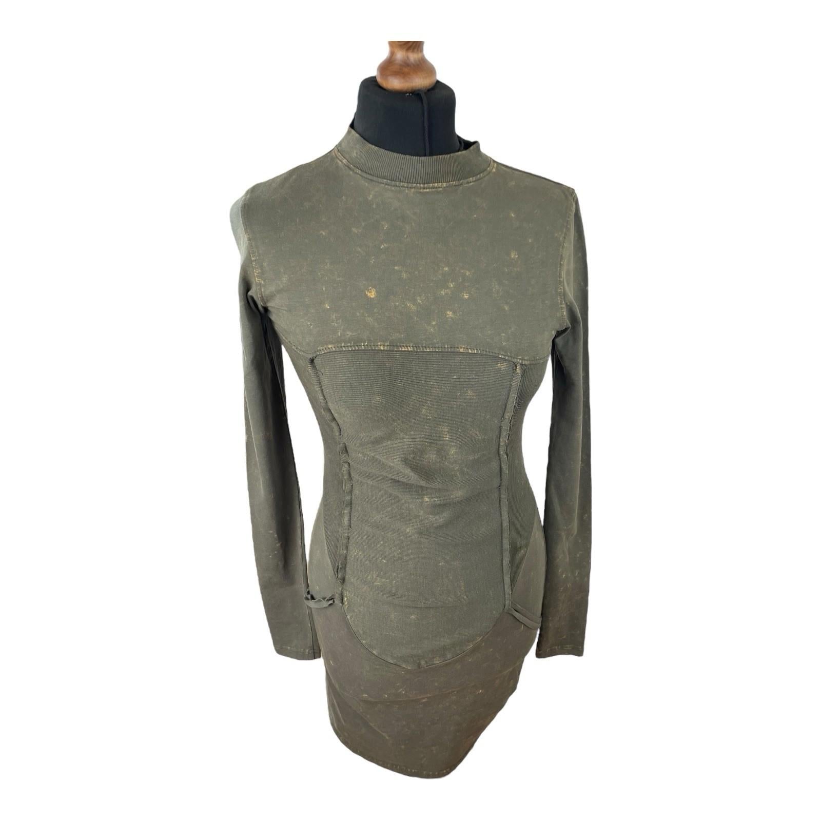 Pretty Little Thing Green Grunge Bodycon Dress High Neck Mini Women’s UK Size 8