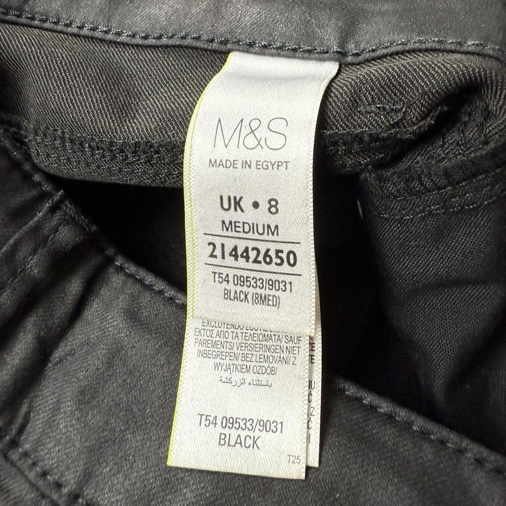 Marks & Spencer Black Faux Leather Jeans Ankle Grazer Matte Women’s UK Size 8