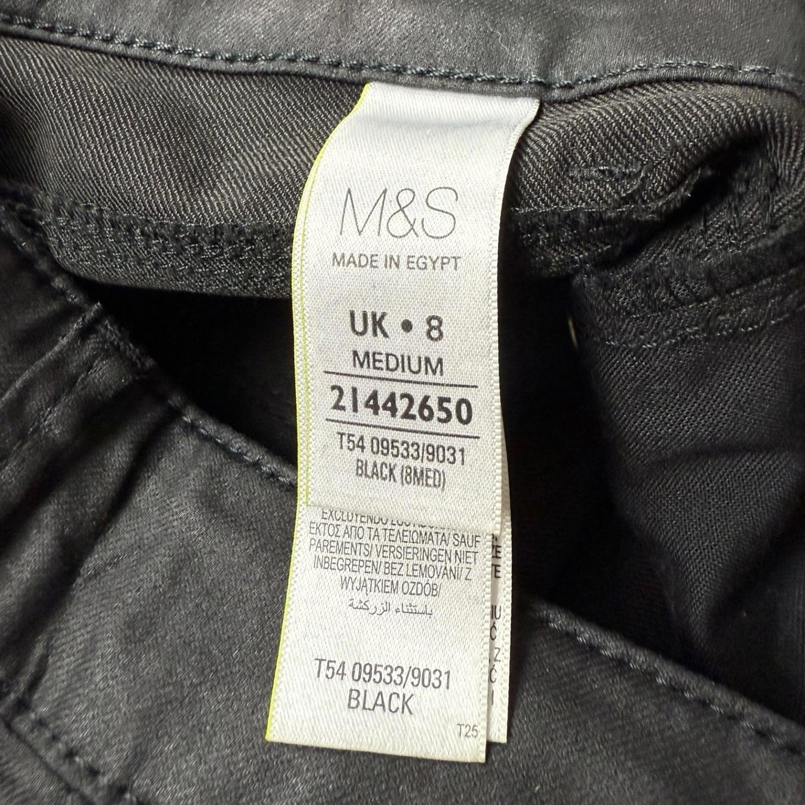 Marks & Spencer Black Faux Leather Jeans Ankle Grazer Matte Women’s UK Size 8
