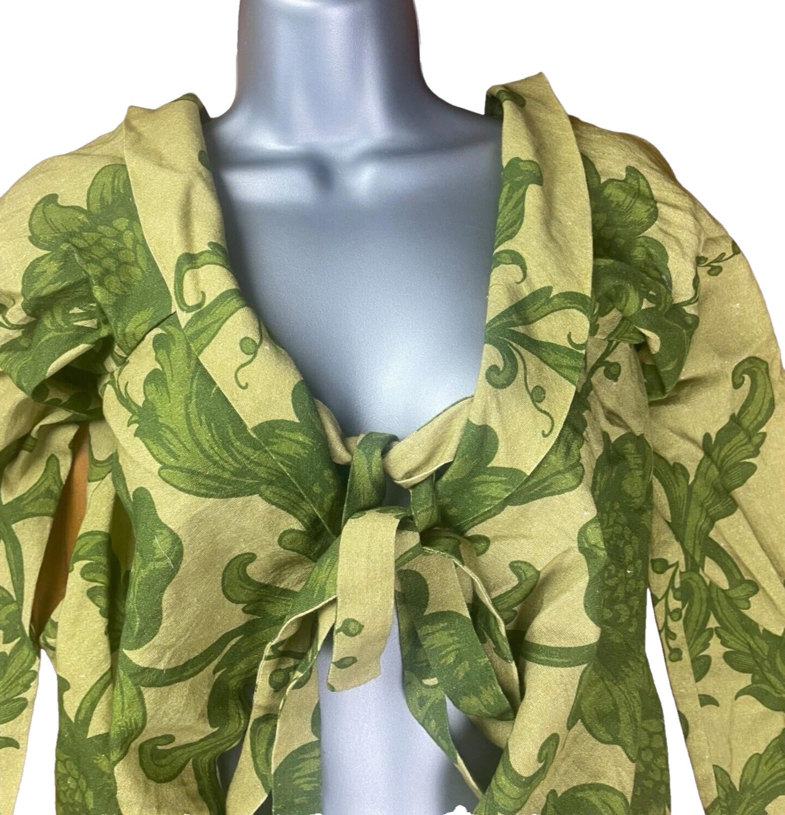 Floral Skirt & Tie Front Top Co-Ord Women’s UK Size S Green Long Sleeve Linen