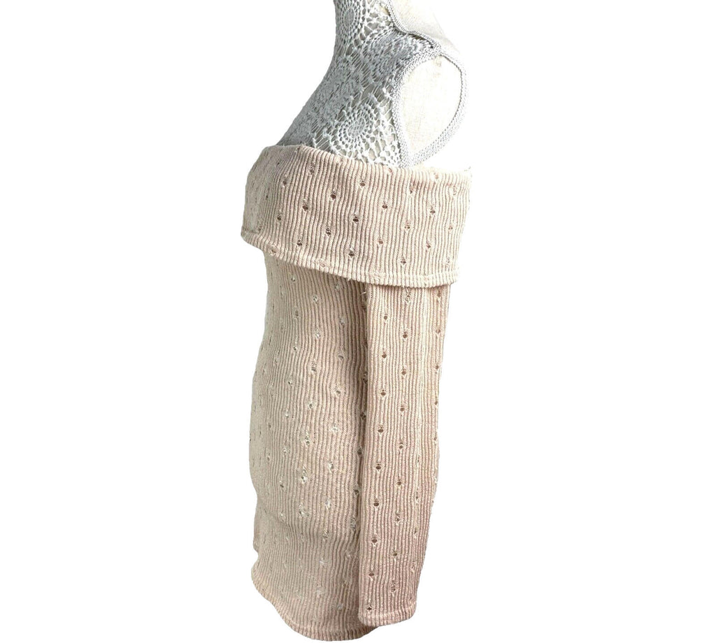 Mini Dress Pale Pink Knit Off Shoulder Bodycon Women’s UK Size 8