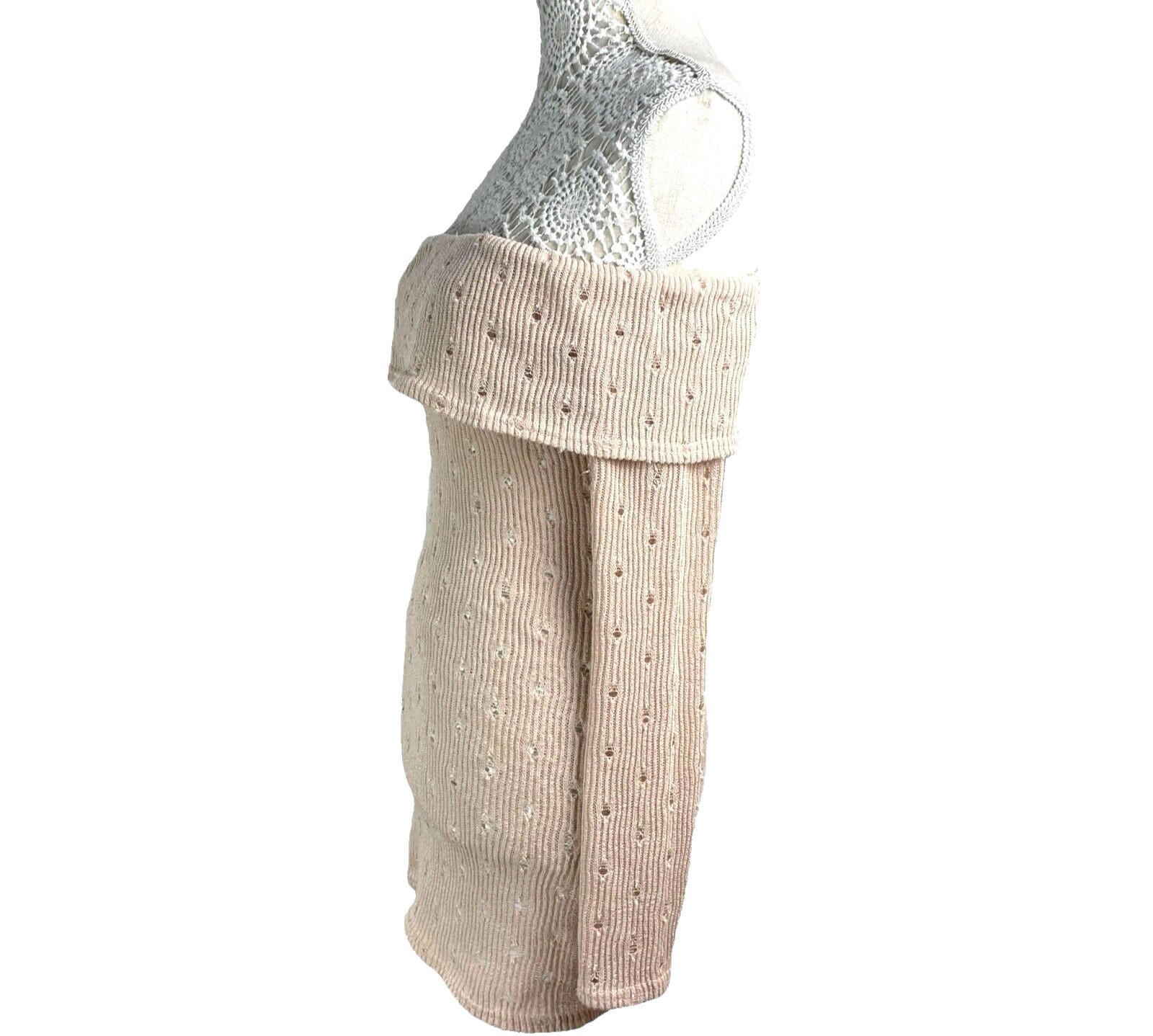 Mini Dress Pale Pink Knit Off Shoulder Bodycon Women’s UK Size 8