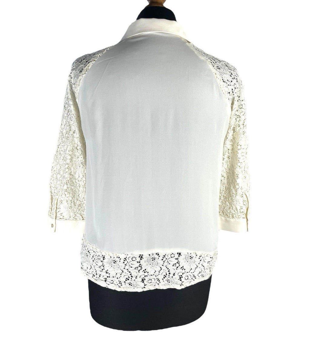 Zara Basic Ivory Blouse Lace Panels Women’s UK Size S