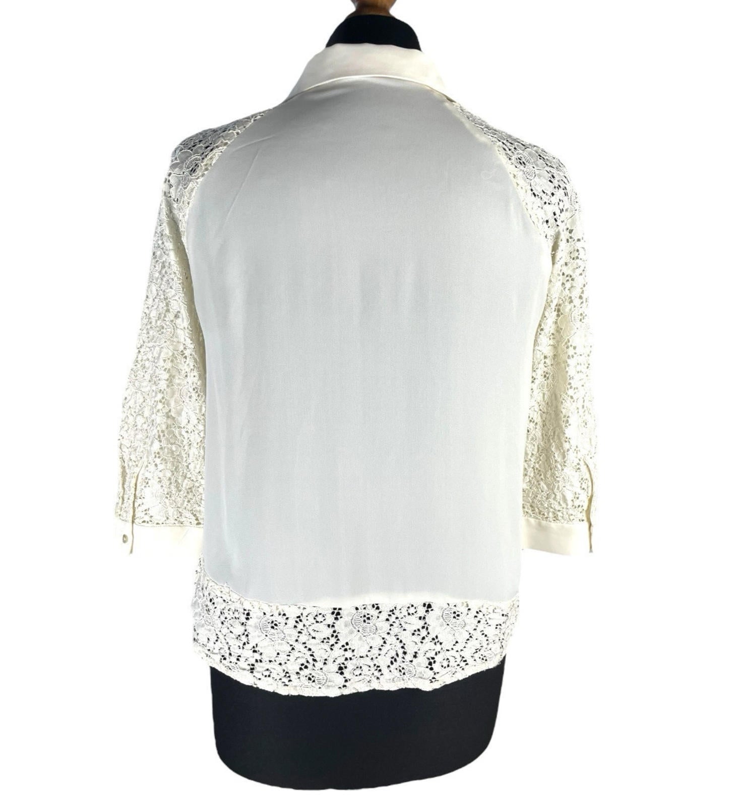 Zara Basic Ivory Blouse Lace Panels Women’s UK Size S