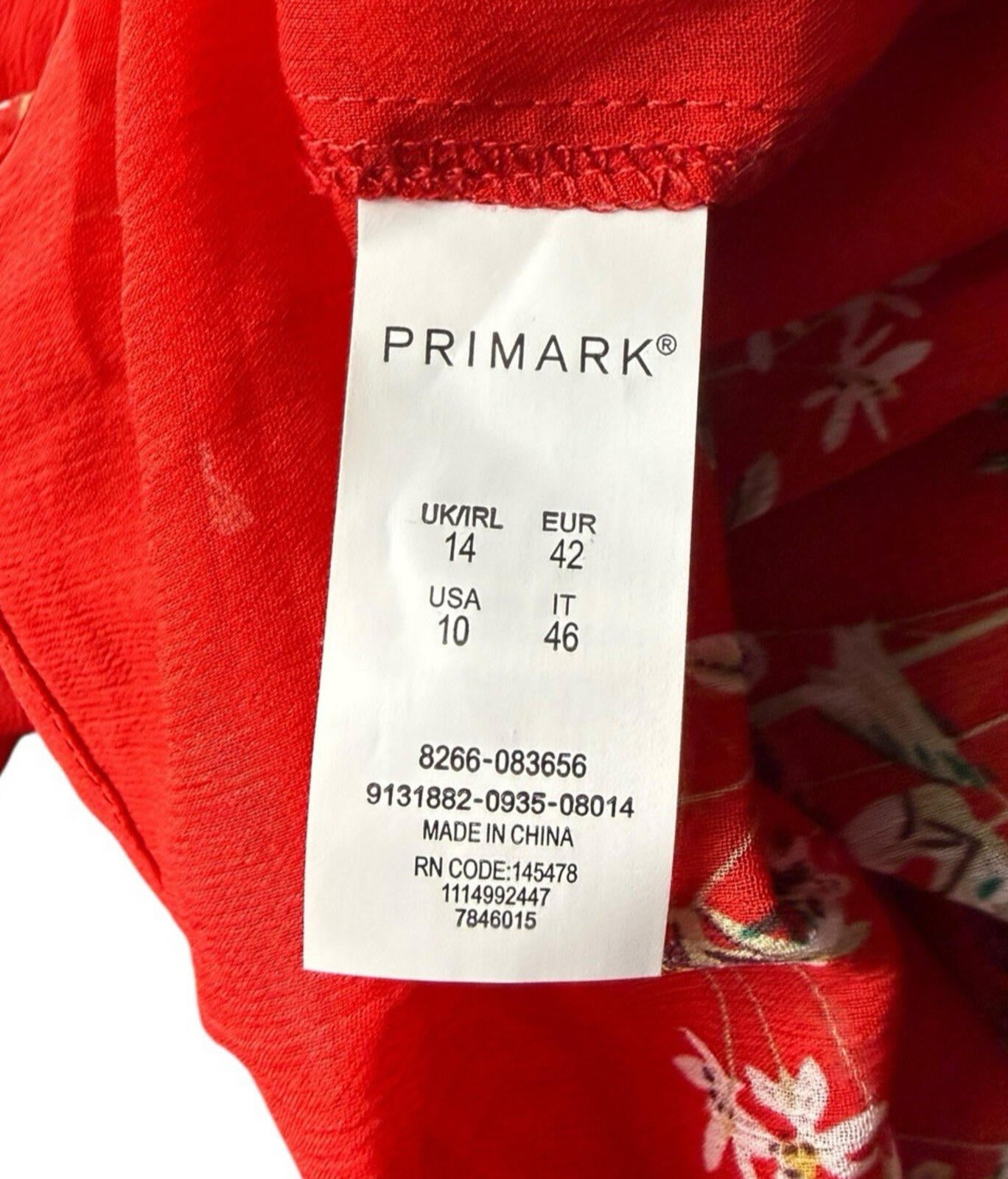 Primark Floral Blouse Women’s UK Size 14 Long Sleeve Ruffled Cuffs Choker Neck