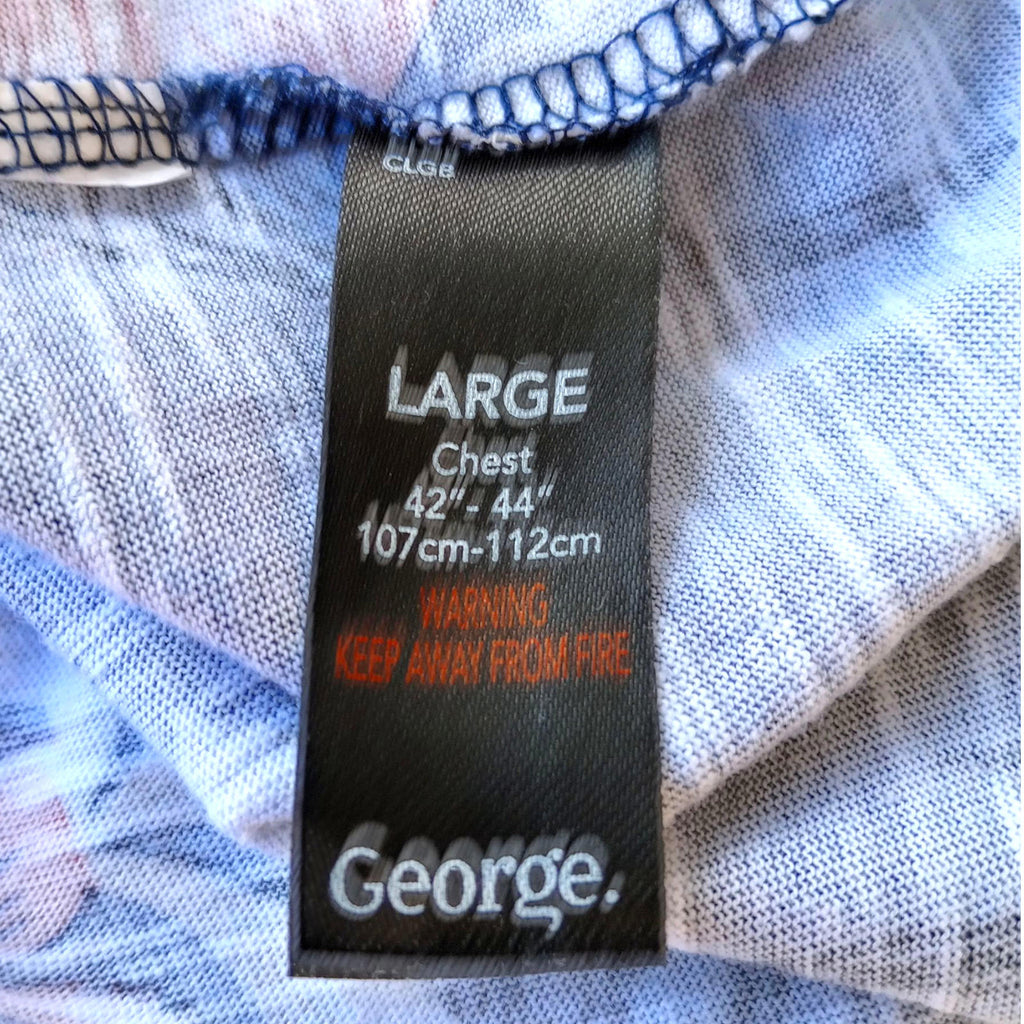 George T-Shirt Tropical Floral Print Men's UK Size L Blue Crew Neck 100% Cotton