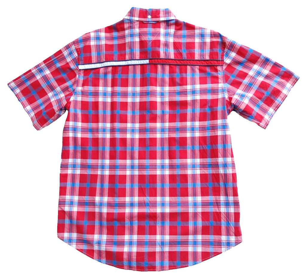 Tommy Hilfiger Shirt Men's UK Size L Red Check Short Sleeve Pockets 100% Cotton