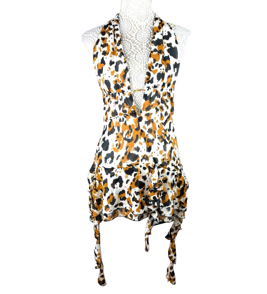 Cheetah Print Mini Dress Backless Deep V Neckline Women’s UK Size 8