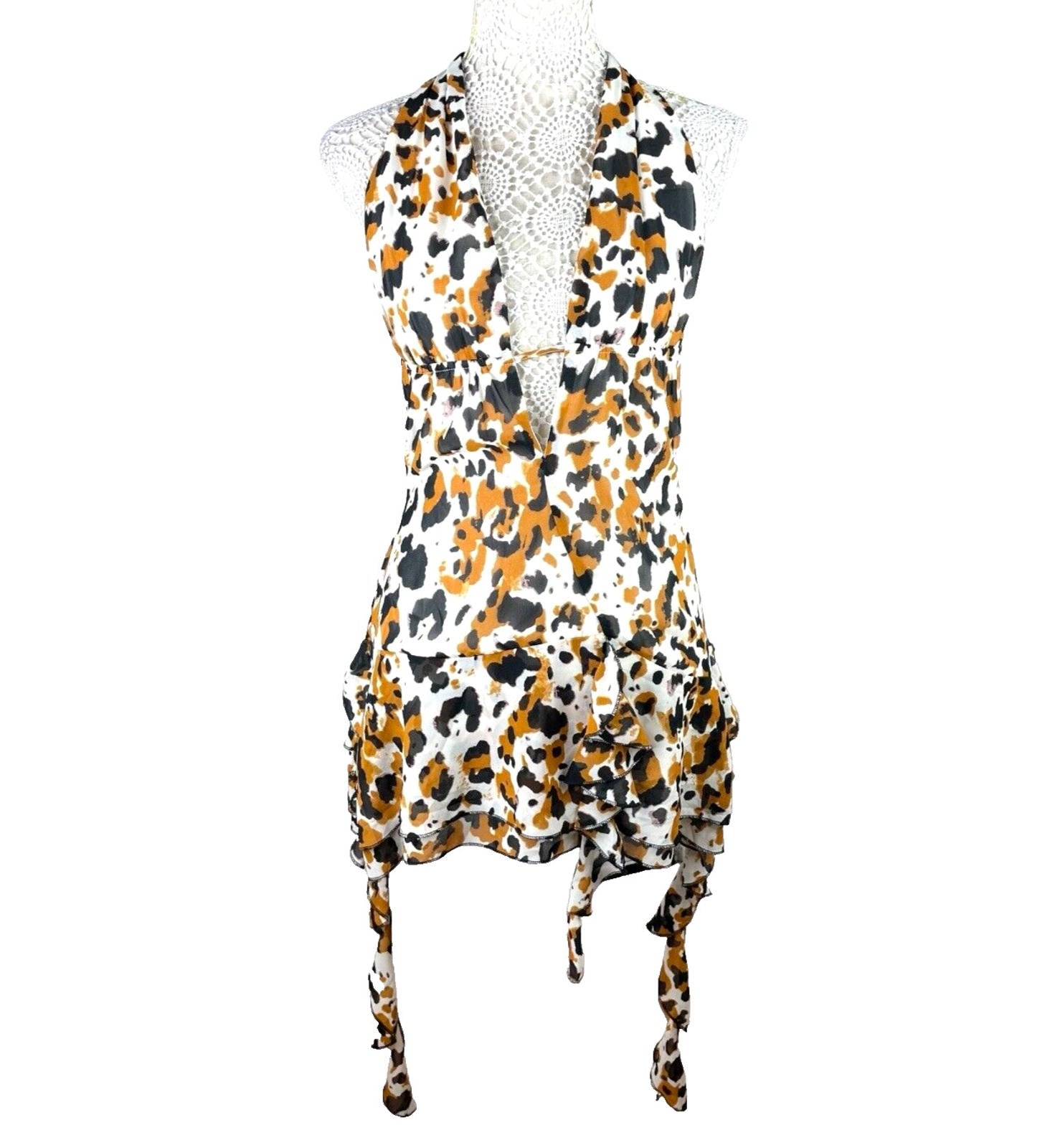 Cheetah Print Mini Dress Backless Deep V Neckline Women’s UK Size 8
