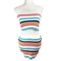 Striped Crochet Knit Two-Piece Set Women’s UK Size 8 Bandeau Crop Top & Skirt