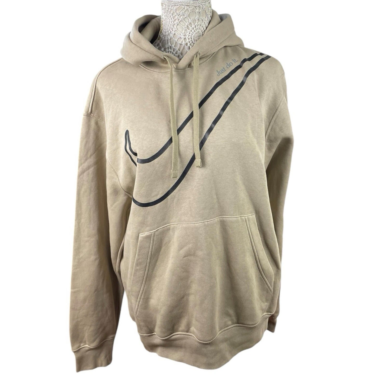 Nike Swoosh Hoodie Fleece Lined Jersey Beige Stone Women’s UK Size S