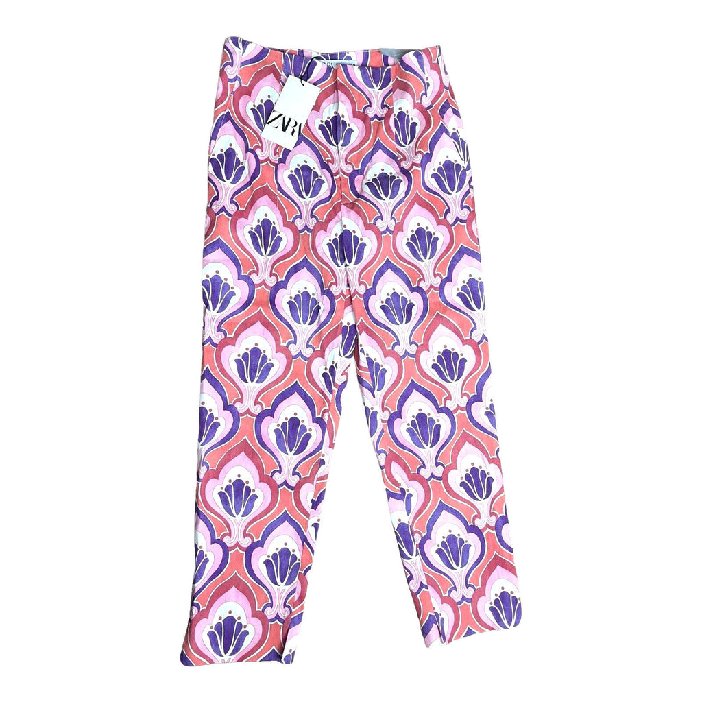 Zara Trousers Slim Fit High Waist Ankle Chino Printed Women's UK Size 6
