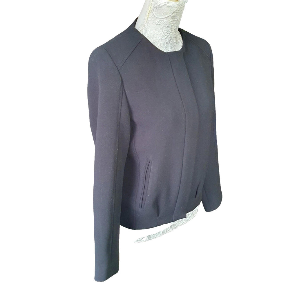 Top Shop Black Crop Jacket Pockets Zip Front Women's UK Size 8