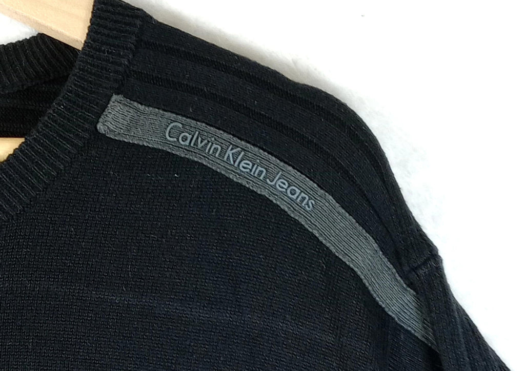 Calvin Klein Knit Jumper Men's UK Size L Black Long Sleeve 100% Cotton Crew Neck