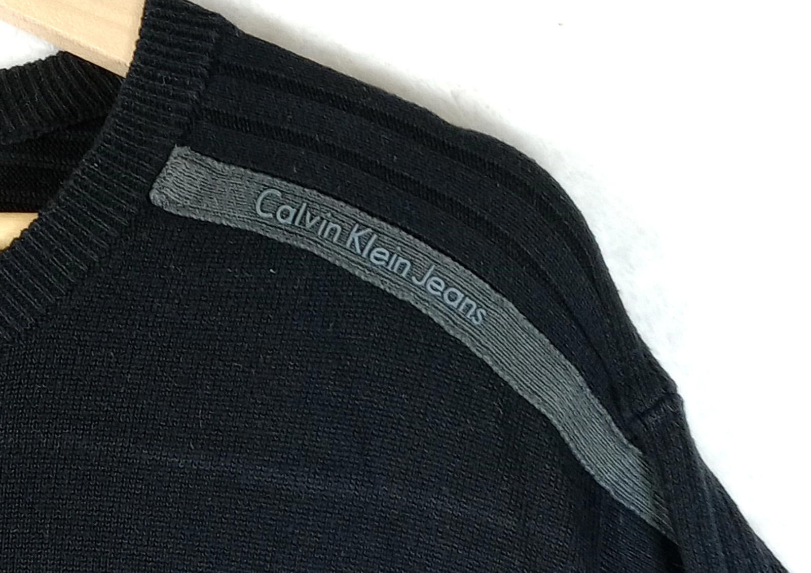 Calvin Klein Knit Jumper Men's UK Size L Black Long Sleeve 100% Cotton Crew Neck