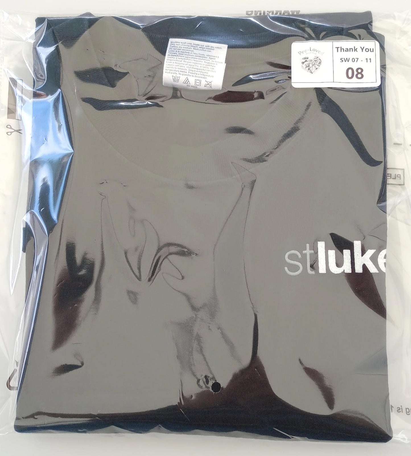 St Luke's Print T-Shirt Women's UK Size M Black Crew Neck Cotton Double Sided