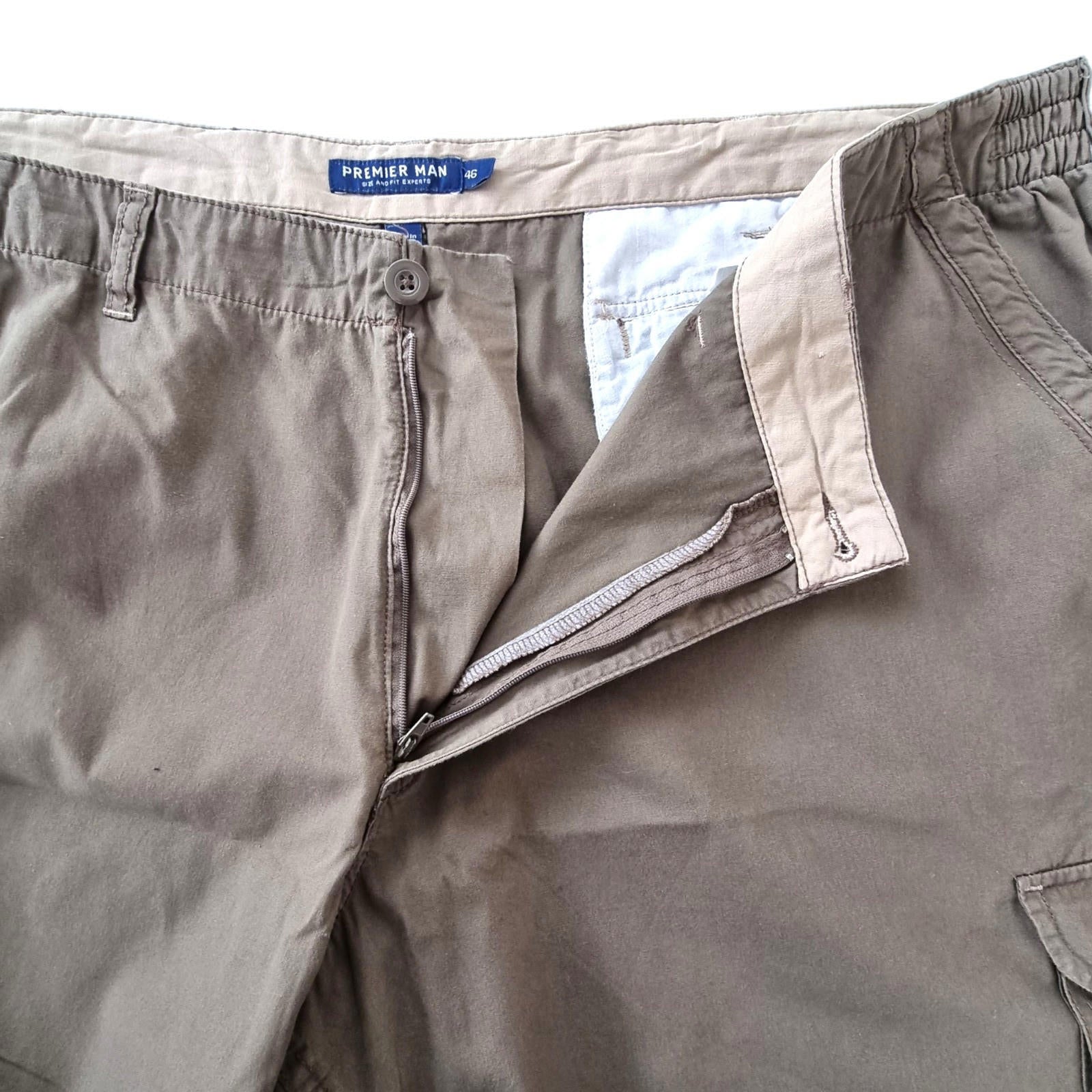 Premier Man Combat Shorts Brown Chino Cargo Pockets Men's UK Size 3XL 46" Waist