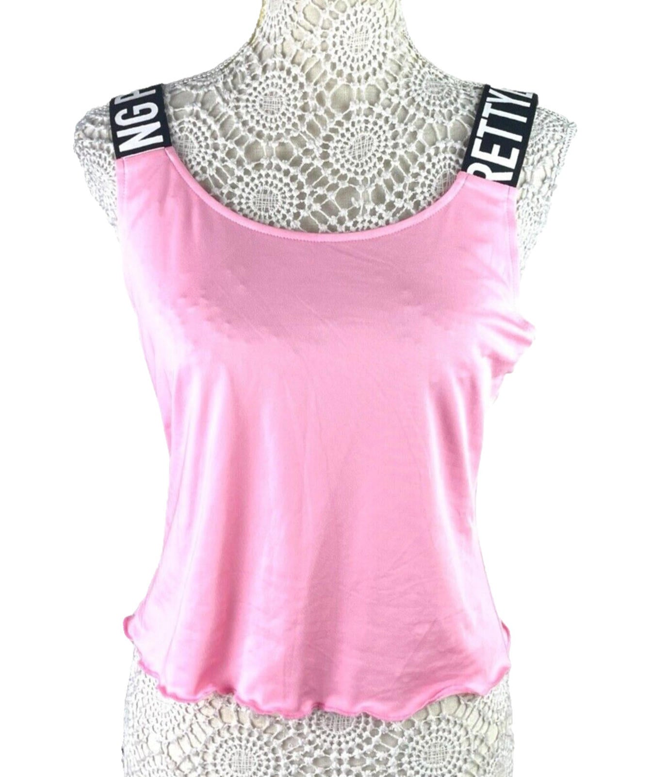 Pretty Little Thing Pink Tank Top Logo Band Straps Women’s UK Size S