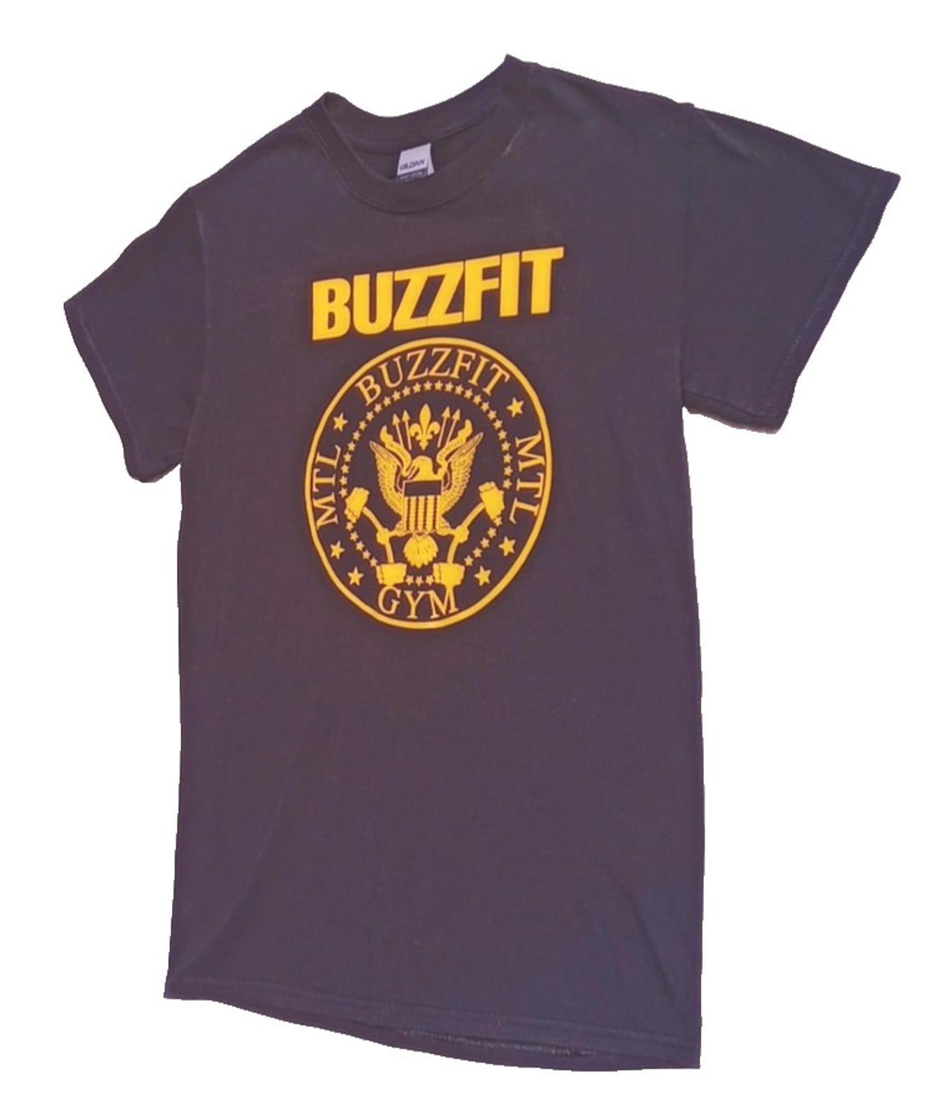BuzzFit Gym T-Shirt Men's UK Size S Black Crew Neck Print 100% Heavy Cotton