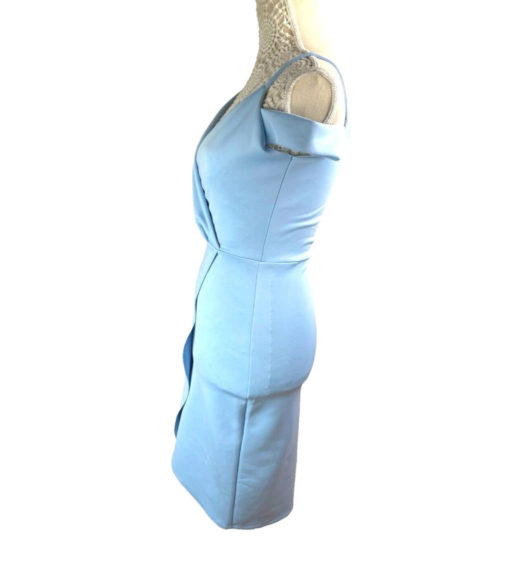 Be Jealous Bodycon Midi Dress Women's UK Size 6 Baby Blue Wrap-Style Cross-Front
