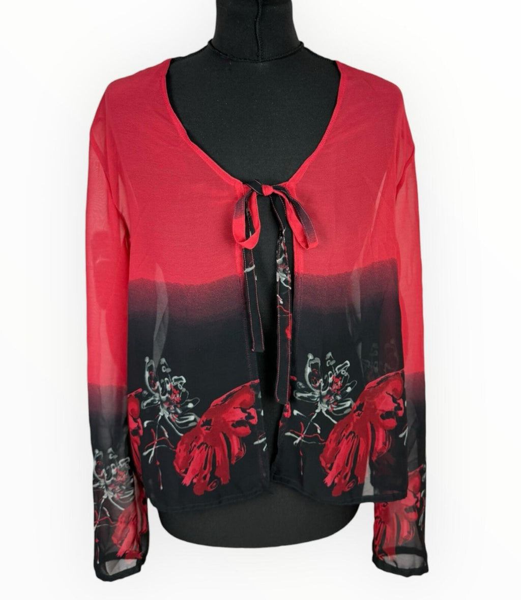 Floral Dress Set Women’s UK Size XL (16) Chiffon Midi Cardigan & Scarf Black Red