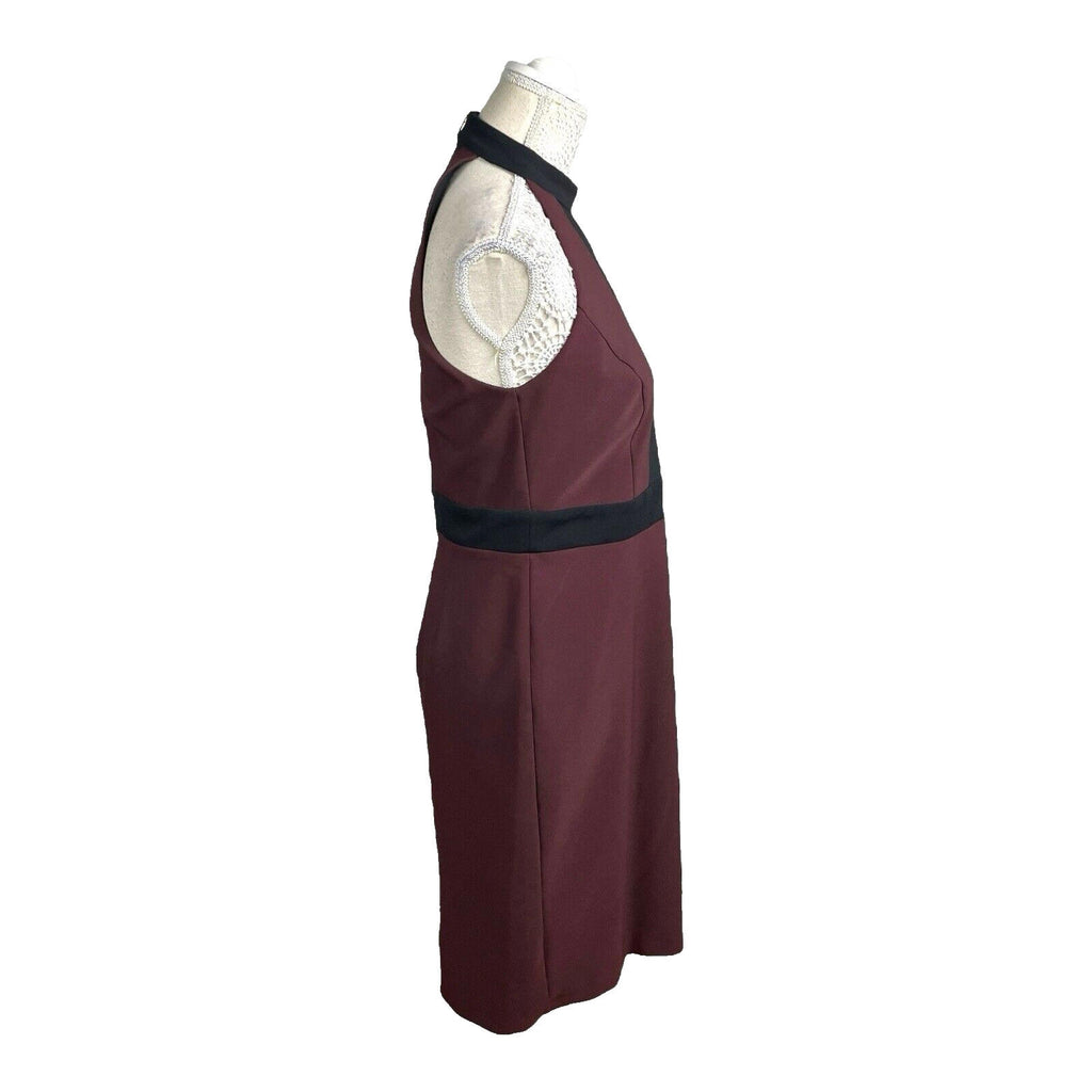 River Island Burgandy Midi Dress Bodycon Black Trim Women’s UK Size 12