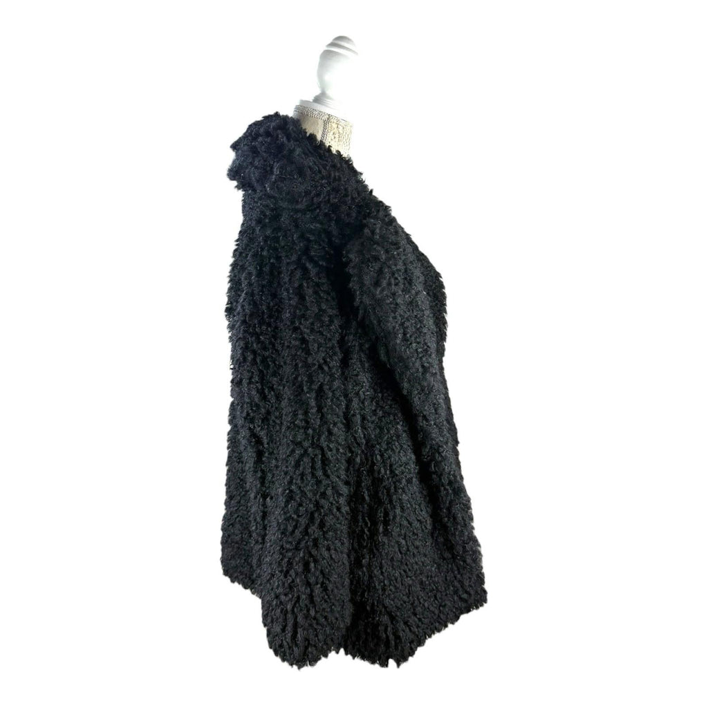 Boohoo Black Teddy Fleece Coat Relaxed Fit Collared Women’s UK Size 10