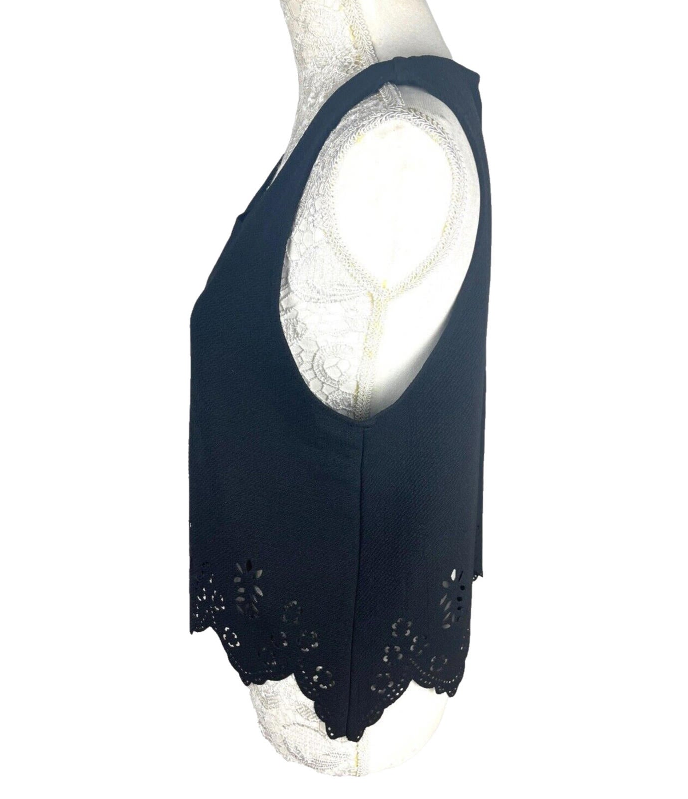 Select Crop Top Black Laser Cut Scallop Trim Women's UK Size 14