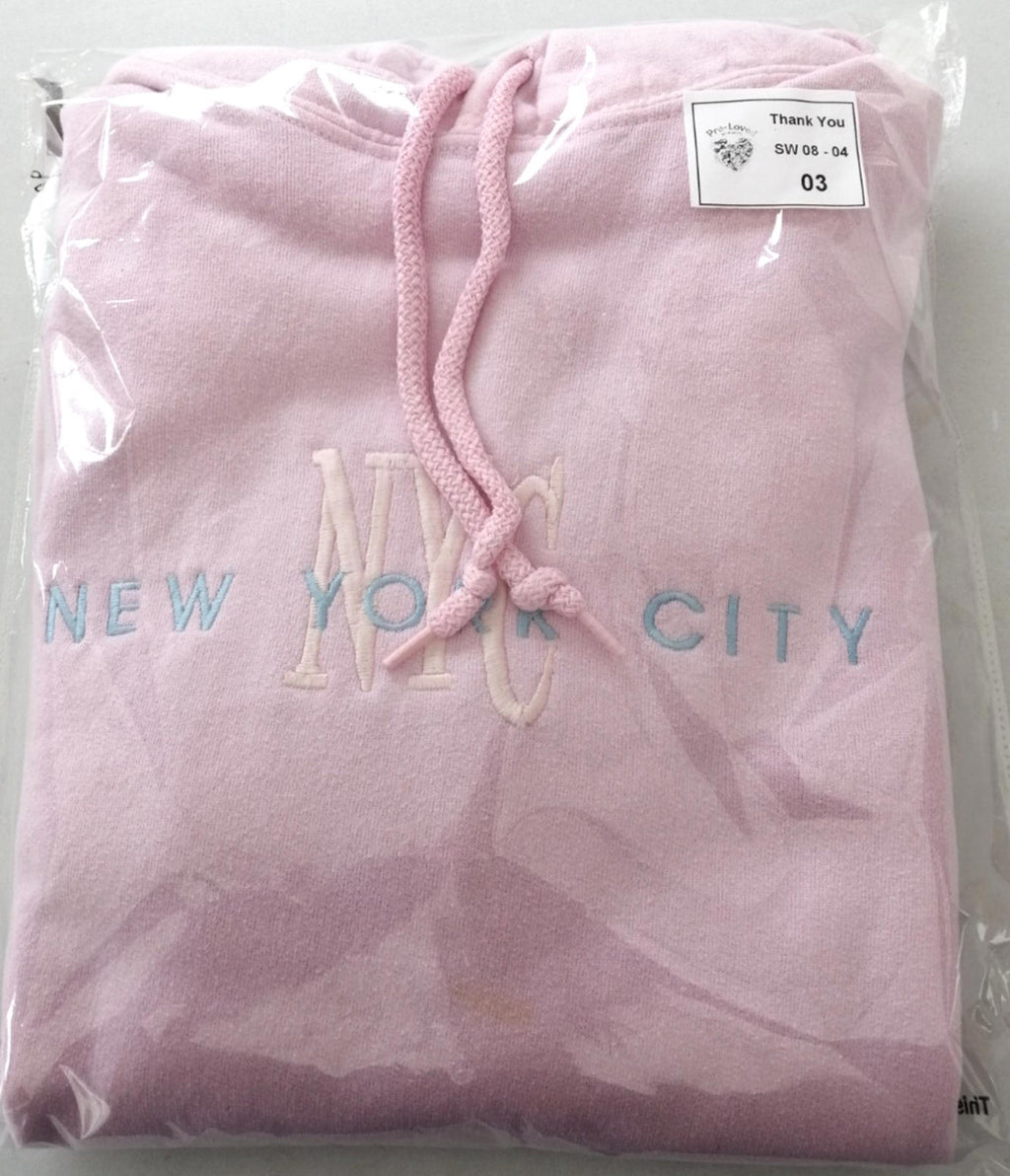 New York City Embroidered Hoodie Men's Size M Pink Jersey Hooded Pockets Sports