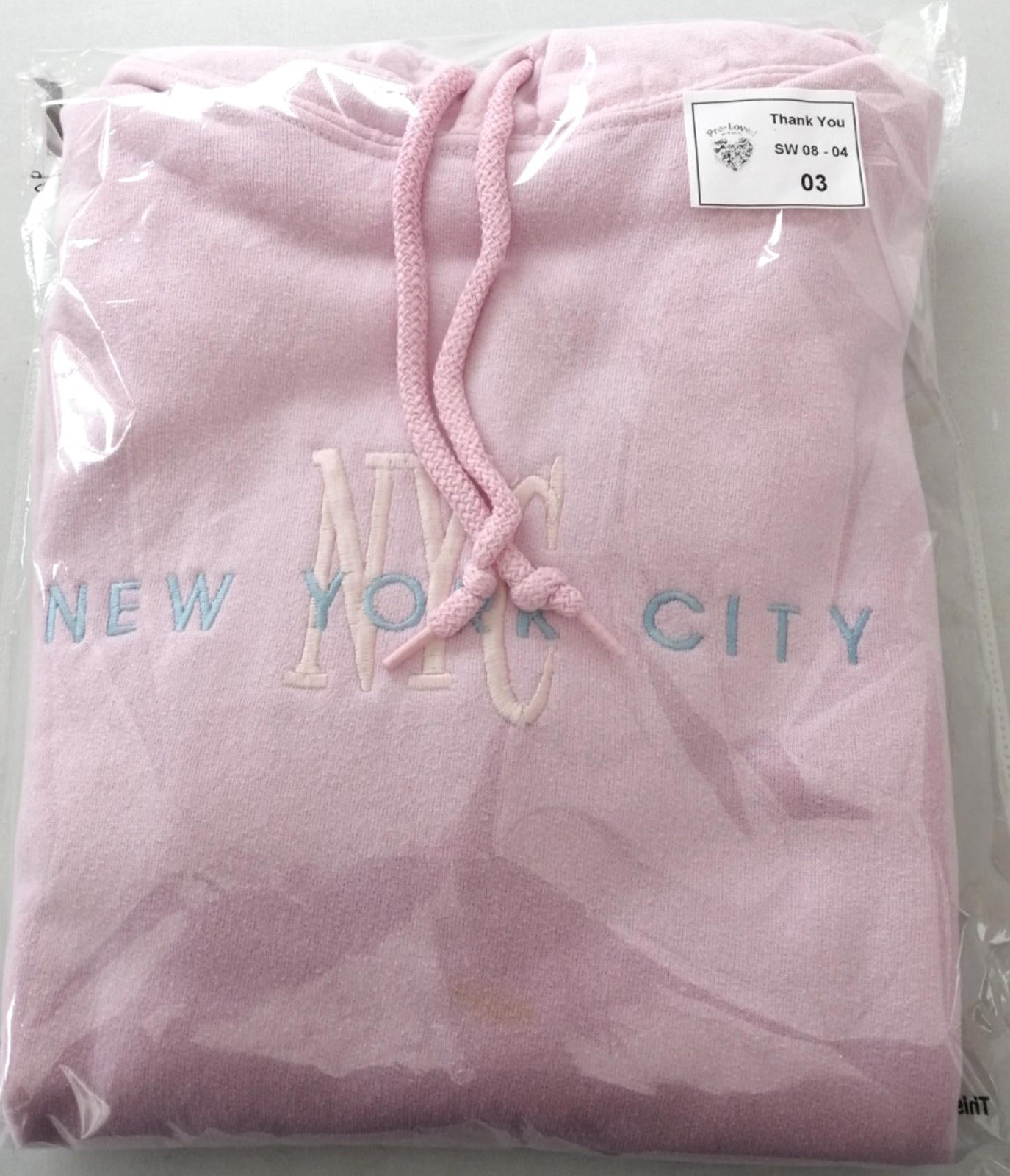 New York City Embroidered Hoodie Men's Size M Pink Jersey Hooded Pockets Sports