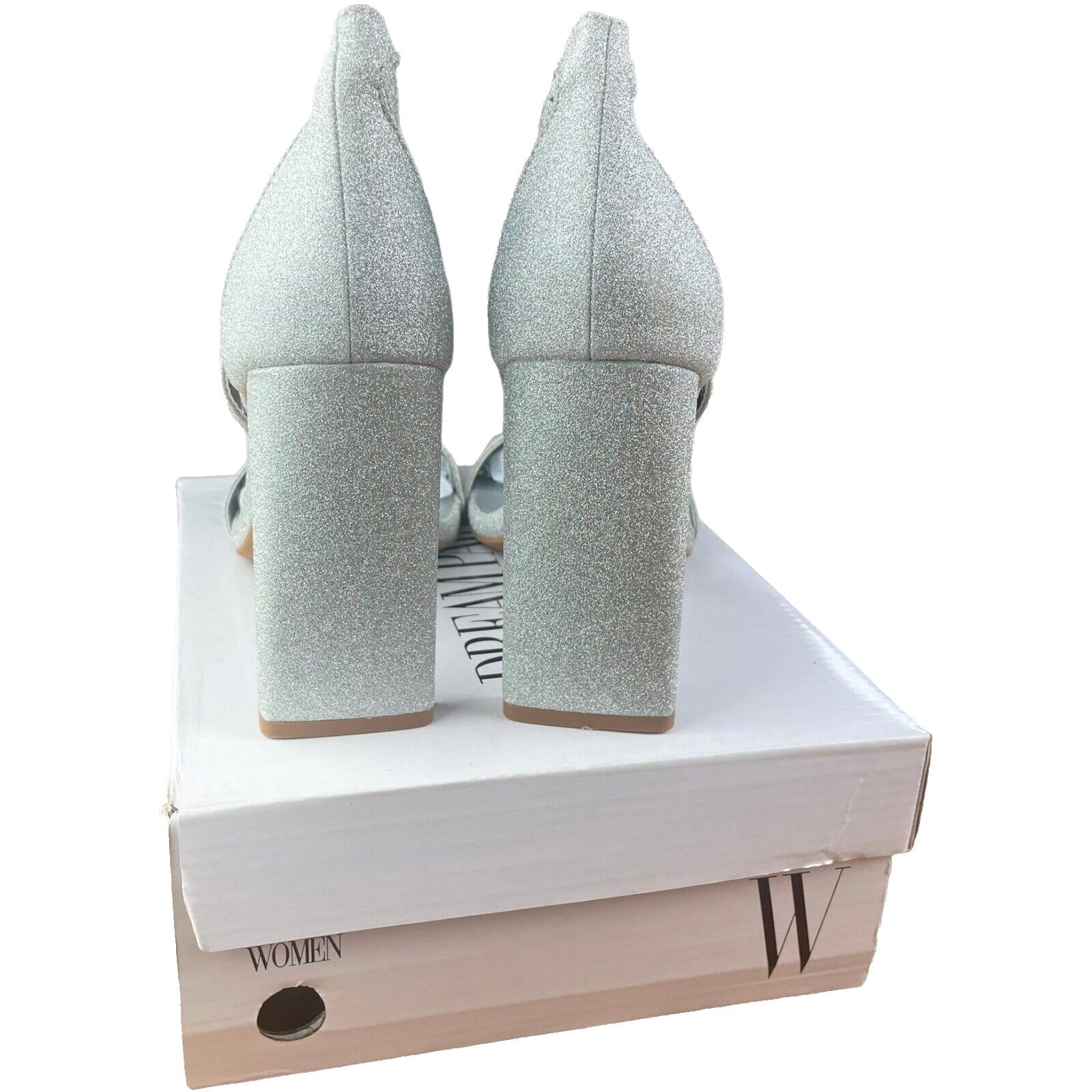 Dream Pairs Silver Sparkle Block Heel Shoes square Toe Women’s UK Size 8