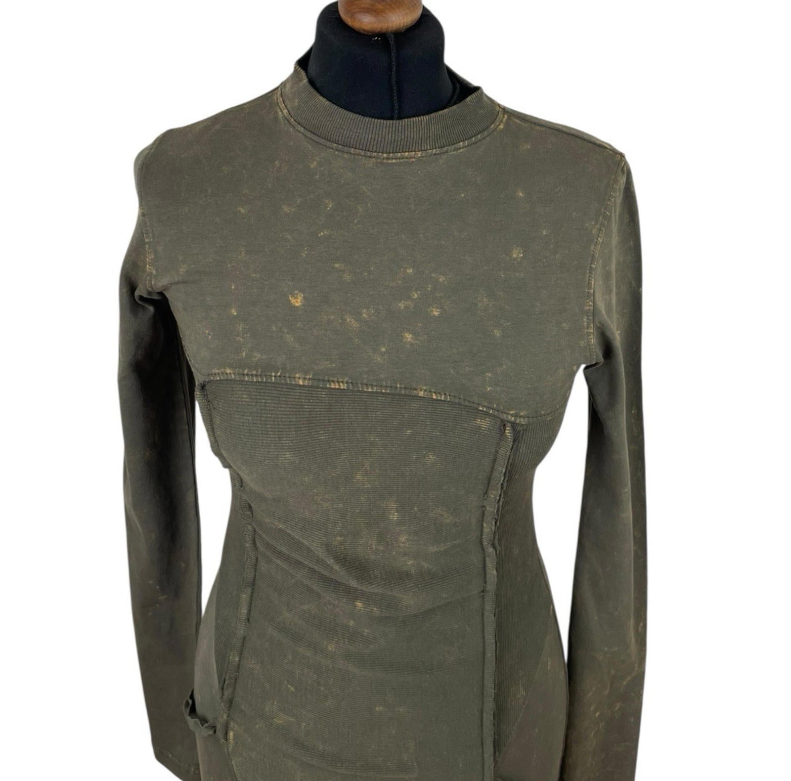 Pretty Little Thing Green Grunge Bodycon Dress High Neck Mini Women’s UK Size 8