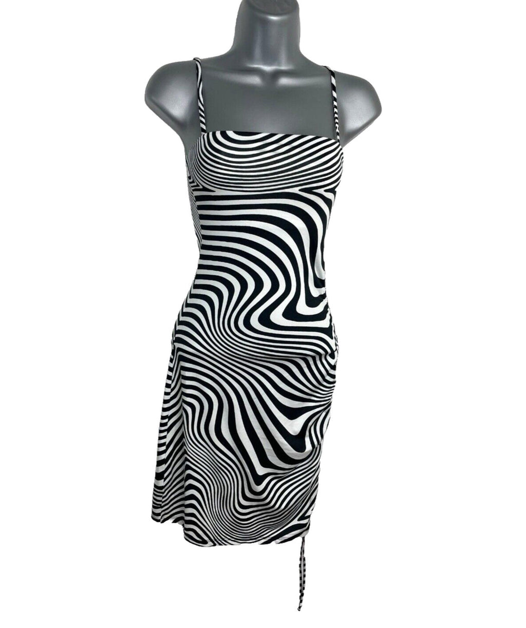 Divided Midi Dress Physcedelic Print Square Neck Women’s UK Size XS