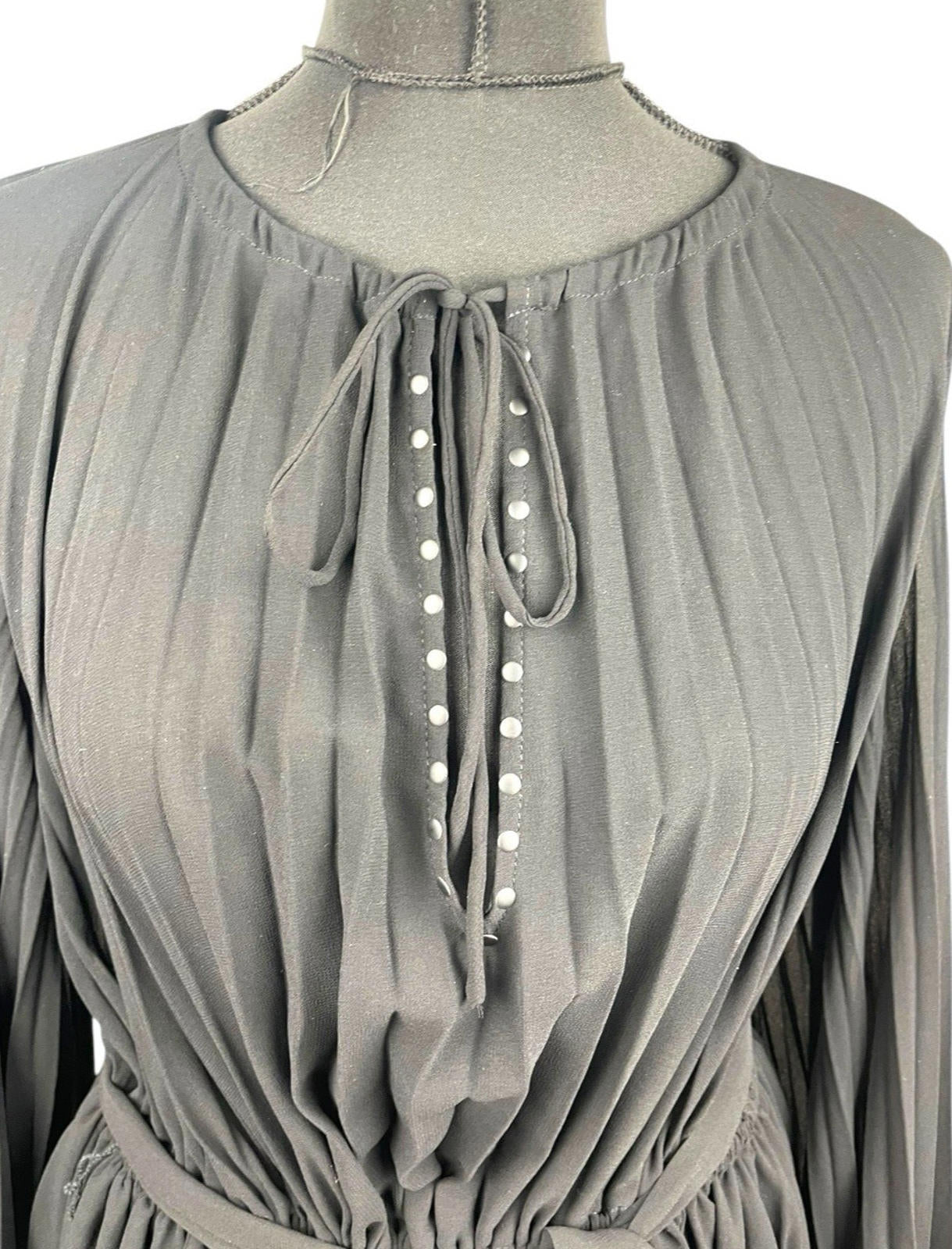 Zara Black Pleated Chiffon Dress Knee Length Women’s UK Size M