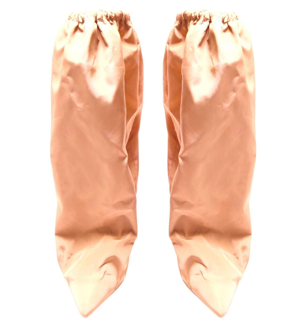 Pretty Little Thing Tan Sock Boots Ruffle Wedged Women’s UK Size 6
