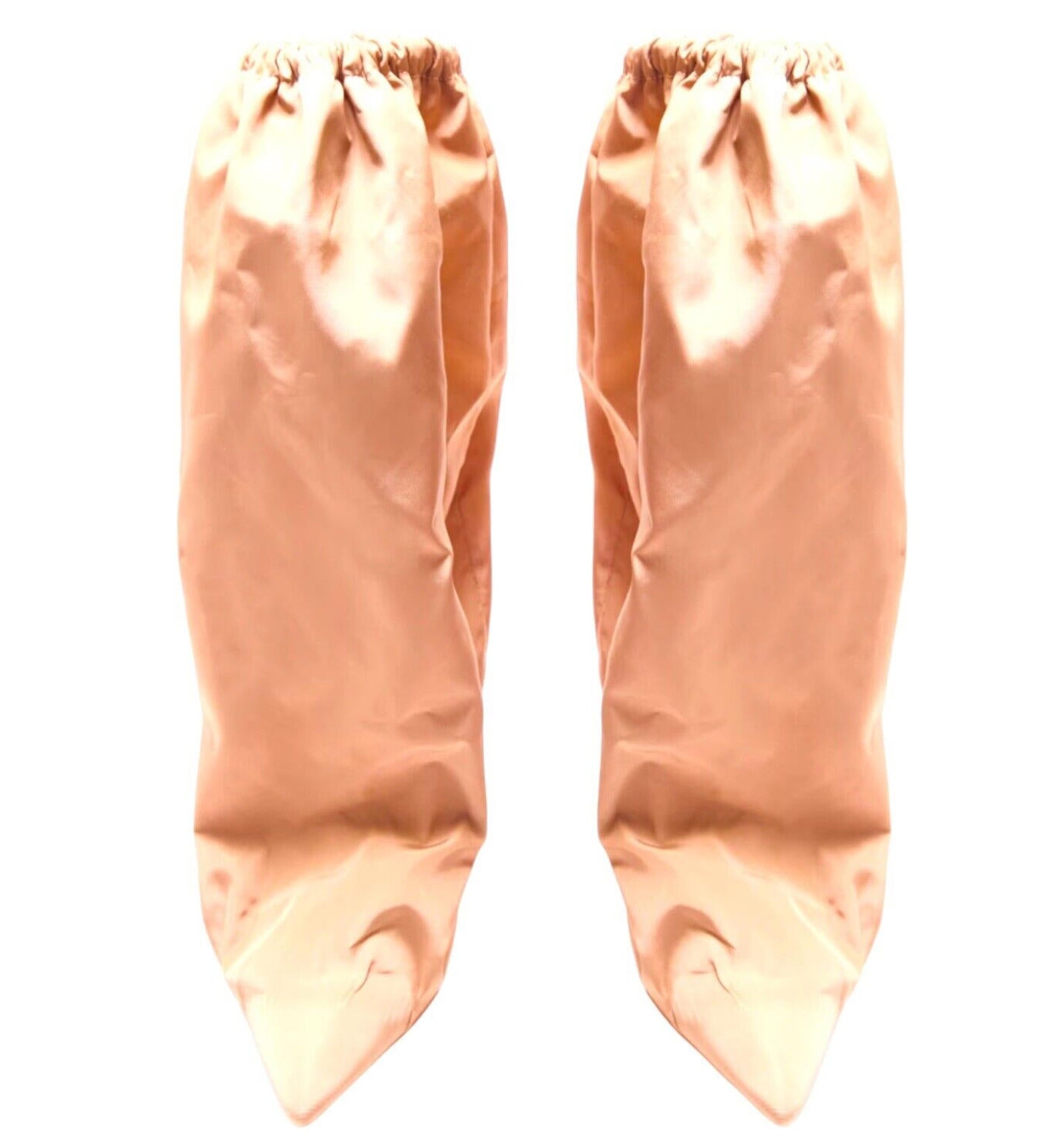 Pretty Little Thing Tan Sock Boots Ruffle Wedged Women’s UK Size 6